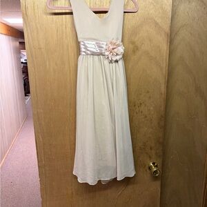 Girls Cream Floral Sash Chiffon Dress